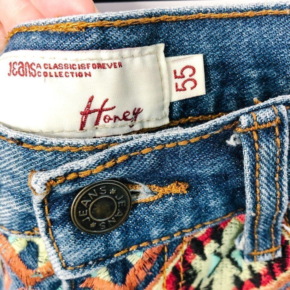 High Waisted Aztec Tribal Embroidered Jean Shorts - Picture 3 of 6